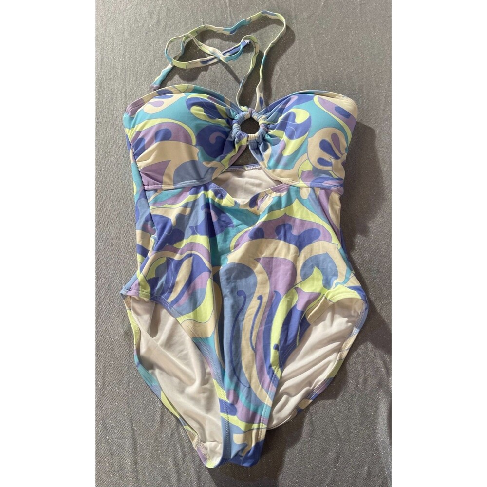 Gap One Piece Halter Swimsuit Womens Size XL Retro Psychedelic Style Pastels